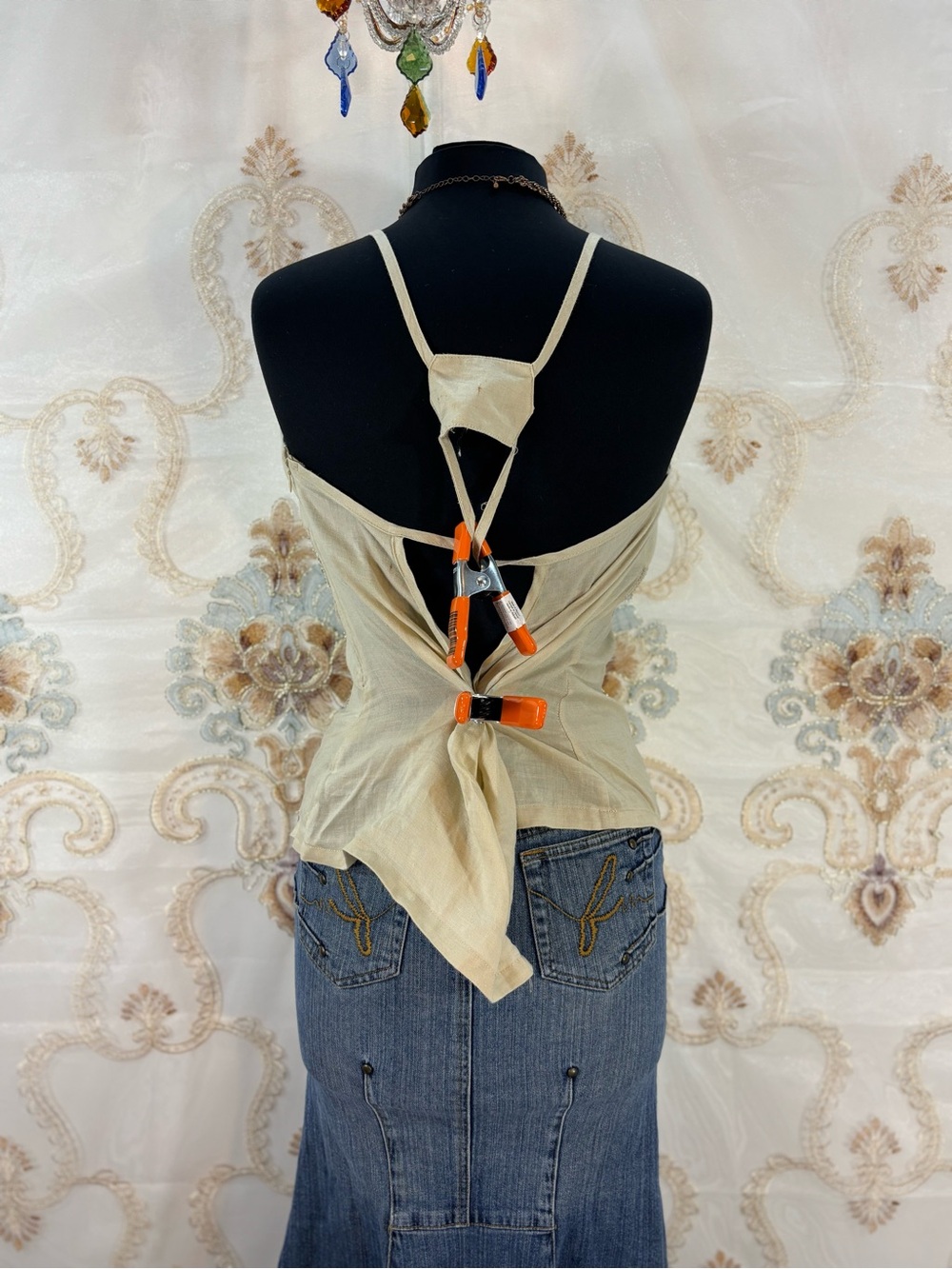 ✨Vintage Y2K Bohemian Beige Linen Sequins Racerback Tank Top✨ - Picture 5 of 9